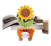 Knitted Sunflower - Supportive Handcrafted Flower Doll, Decorative Table Ornament, Realistic Artificial Bloom | Charming Home Decor For Nightstand, Kids, Adults, Office, Living Room, Gift Accessory
