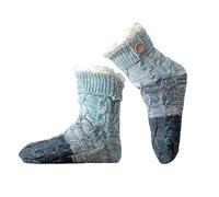 Knitted Ultra-Thick Slipper Home Socks, 2026 New Non-Slip Tri-color Knit Patchwork Non - Slip Warm Winter Socks, Soft (Blue)