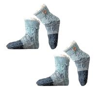 Knitted Ultra-Thick Slipper Home Socks, 2026 New Non-Slip Tri-color Knit Patchwork Non - Slip Warm Winter Socks, Soft (2Blue)