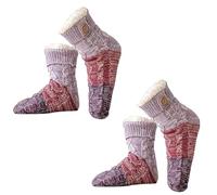 Knitted Ultra-Thick Slipper Home Socks, 2026 New Non-Slip Tri-color Knit Patchwork Non - Slip Warm Winter Socks, Soft (2Purple)