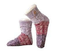 Knitted Ultra-Thick Slipper Home Socks, 2026 New Non-Slip Tri-color Knit Patchwork Non - Slip Warm Winter Socks, Soft (Purple)