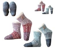 Knitted Ultra-Thick Slipper Home Socks, Fluffy Winter Warm Cabin Cozy Fleece Socks, with Grips, Warm Comfort for Women (Purple+blue)