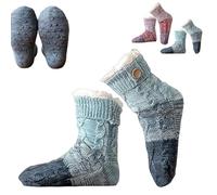 Knitted Ultra-Thick Slipper Home Socks, Fluffy Winter Warm Cabin Cozy Fleece Socks, with Grips, Warm Comfort for Women (Blue)