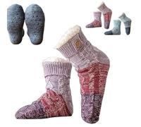 Knitted Ultra-Thick Slipper Home Socks, Fluffy Winter Warm Cabin Cozy Fleece Socks, with Grips, Warm Comfort for Women (Purple)