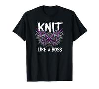 Knitting Crafter Knit Like A Boss Heavy Metals Skull Maglietta