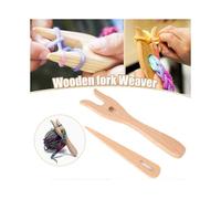 Knitting Fork and Big Eye Needle Kit Wooden Hand Weaving Ancient Cording Tool for DIY Looming Knitters