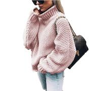 Knitting Pullover Dolcevita Chunky Maglione delle Donne di Colore Solido Accogliente Causale Maglieria Jumper Tops (Rosa, Small)