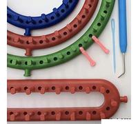 KnitUK Knitting Loom Assortment Set of 4: 1 Long + 3 Round Looms. New Series Looms with Extra pegs for Bulky & fine Yarns by