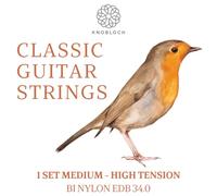 KNOBLOCH Strings - Corde per chitarra spagnola, EDB34.0 ERITHACUS doppio argento | tensione medio-alta 34.0 | suono naturale e rotondo | BIO nylon | set di corde per fiamminga e classico