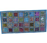 KNOBSWORLD Runner da tavola in cotone indiano sari ricamato a mano, in stile vintage, in cotone, stile bohémien, colorato, decorazione indiana, da appendere alla parete, 50,8 x 101,2 cm