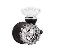 KNOBWELL Set di 4 pomelli per porta in vetro scanalato con rosette vittoriane in bronzo lucidato a olio, pomelli per porta in cristallo trasparente, funzione privacy per letto/bagno