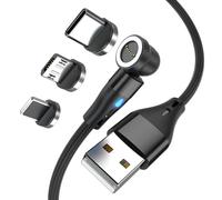 Knocery Cavo di Ricarica Magnetico, Cavo magnetico 3 in 1, Rotante a 360° e 180° per Micro USB/Tipo C/i-Product, 60W Ricarica Rapida 3A e Trasferimento Dati