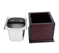 Knock Box Contenitore per fondi di caffè in acciaio inossidabile Contenitore per rifiuti Accessorio per caffetteria (Set base de nogal + cubo para polvo tamaño grande)