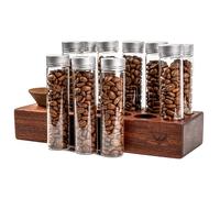 KNODOS 10 fiale di vetro dosatore per chicchi di caffè con coperchio (56,7 g) espositore in legno e imbuto