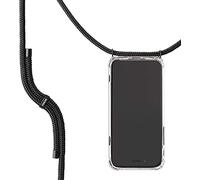 KNOK Custodia per cellulare compatibile con Apple iPhone 13 Pro, in silicone con nastro, per smartphone da appendere, custodia trasparente con cordino, custodia protettiva con cordino, colore nero