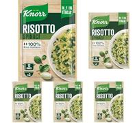 Knorr Risotto con Spinaci, Risotto Pronto con Ingredienti Naturali, 100% Riso Italiano e Chicci al Dente, Preparazione in Pentola o al Microonde, 175g, 2 Porzioni (Confezione da 5)