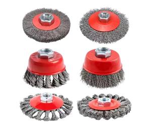 Knotted Wire Wheel Brush For M14 Grinder - 6 Pieces Deburring Attachment | For Rust Removal Weld Cleaning Metalworking Woodworking Automotive Repair | Industrial Maintenance Tool Carbon Steel 7.5x4.5c