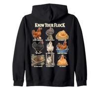 Know Your Flock Funny Chicken Personalities Hen Chart Felpa con Cappuccio