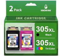 KNOWINK 305 XL Cartuccia Compatibile per Cartucce HP 305XL Nero e Colore Inchiostro Stampante Multipack per HP DeskJet 2710 2070e 4120 2724 Envy 6020e 6020 6022 Envy Pro 6420 6422 6430(2-Pack)