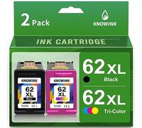 KNOWINK 62XL Cartuccia Compatibile per Cartucce HP 62 Nero e Colore XL Inchiostro per HP ENVY 7640 5540 5547 6000 5640 HP OfficeJet 5740 5742 7610 9010 Cartucce Stampante(2-Pack)