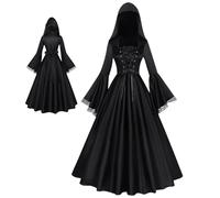 Knowlife Costume da per Ragazze | Abbigliamento Gotico con Cappuccio - Abito Nero Lungo da per Halloween - per Figlia Fidanzata Eventi Cosplay Teatro Escape Room