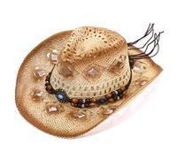 Knowoo Cappello da Cowboy per Donne Western Cappello esterno Ombre Respirante Paglia Creux Cappello Cowboy Cappello Moda Vacanze Hat da Spiaggia Naturale Paglia Estiva