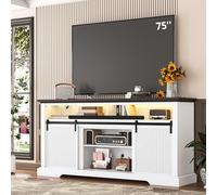 knoworld Mobile TV scanalato per TV da 75", centro di intrattenimento alto 81,3 cm, con LED, presa, porta scorrevole e armadio, moderna console multimediale per soggiorno e camera da letto