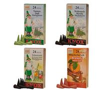 Knox 078750 - Set di 4 candele classiche, con 24 candele di incenso, abete, fumo di bianco, fragranza natalizia, mela, Natale, coni profumati