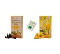 KNOX Set di 2 candele di incenso al limone, tè freddo, profumo: tè verde, limone, quantità: 48, incluse 3 candele di incenso come campioni del profumo di brezza marina, made in Germany