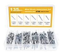 Knpwer Rivetti ciechi a testa bombata in alluminio, 135 pezzi, 6 misure, rivetti a punta chiusa, chiodi di fissaggio con estremità aperta, kit assortito di rivetti per estrazione