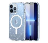 Knrlqim Cover per iPhone 13 Pro Compatibile con MagSafe, Brillantini | Custodia Magnetica Trasparente TPU, 2x Vetro Temperato 9H, Antiurto Antigraffio, Glitzer Case per iPhone 13 Pro, Anti-Giallo