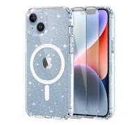 Knrlqim Cover per iPhone 14 Plus Compatibile con MagSafe, Brillantini | Custodia Magnetica Trasparente TPU, 2x Vetro Temperato 9H, Antiurto Antigraffio, Glitzer Case per iPhone 14 Plus, Anti-Giallo