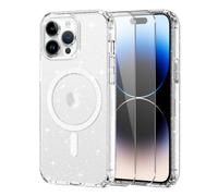 Knrlqim Cover per iPhone 14 Pro Max Compatibile con MagSafe, Brillantini | Custodia Magnetica Trasparente TPU, 2x Vetro Temperato, Antiurto Antigraffio, Glitzer Case per iPhone 14 Pro Max, Anti-Giallo