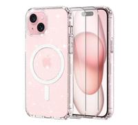 Knrlqim Cover per iPhone 15 Plus Compatibile con MagSafe, Brillantini | Custodia Magnetica Trasparente TPU, 2x Vetro Temperato 9H, Antiurto Antigraffio, Glitzer Case per iPhone 15 Plus, Anti-Giallo
