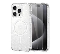 Knrlqim Cover per iPhone 15 Pro Compatibile con MagSafe, Brillantini | Custodia Magnetica Trasparente TPU, con 2x Vetro Temperato, Antiurto Antigraffio, Glitzer Case per iPhone 15 Pro, Anti-Giallo