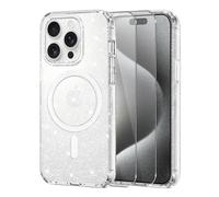 Knrlqim Cover per iPhone 15 Pro Max Compatibile con MagSafe, Brillantini | Custodia Magnetica Trasparente TPU, 2x Vetro Temperato, Antiurto Antigraffio, Glitzer Case per iPhone 15 Pro Max, Anti-Giallo