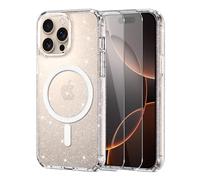 Knrlqim Cover per iPhone 16 Pro Compatibile con MagSafe, Brillantini | Custodia Magnetica Trasparente TPU, 2x Vetro Temperato 9H, Antiurto, Antigraffio, Glitzer Case per iPhone 16 Pro, Anti-Giallo