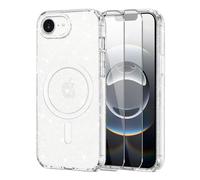 Knrlqim Cover per iPhone 17e/16e Compatibile con MagSafe, Brillantini | Custodia Magnetica Trasparente TPU con 2x Vetro Temperato, Antiurto Antigraffio, Glitzer Case per iPhone 17e/16e, Anti-Giallo