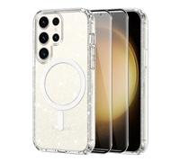 Knrlqim Cover per Samsung Galaxy S23 Ultra con MagSafe, Brillantini | Custodia Magnetica Trasparente TPU, 2x Vetro Temperato, Antiurto Antigraffio, Glitzer Case per Samsung S23 Ultra, Anti-Giallo