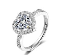 KnSam Anelli per partner in oro bianco 750 18 carati, con cuore di moissanite taglio a cuore, in oro 18 carati, misura 47-65, Oro bianco 14 carati (585), Moissanite