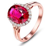 KnSam Anelli per partner in oro rosa 18 carati, classico anello solitario con laboratorio, taglio ovale, rosso, Au750 oro, misura 49-70, Oro rosa 18 carati (750), Moissanite Laboratorio Creato Rubino