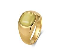 KnSam Anello da donna in acciaio inossidabile placcato oro largo 12 mm, anello con sigillo decorato con pietra occhio di gatto lucido fantasia, 49, Acciaio inossidabile, Opale