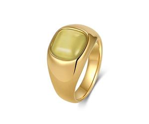 KnSam Anello da donna in acciaio inossidabile placcato oro largo 12 mm, anello con sigillo decorato con pietra occhio di gatto lucido fantasia, 49, Acciaio inossidabile, Opale