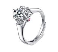 KnSam Anello da sposa in laboratorio, con diamanti, stile vintage, 4 artigli, in oro bianco 750, 18 carati, con rubino in vero oro, argento, misura 47-65, Oro bianco 18 carati (750), Laboratorio