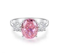KnSam Anello da sposa in oro 18 carati Au750, classico anello dell'amicizia con laboratorio, realizzato con rosa zaffiro ovale, PT950, in platino, moissanite, misura 47-65