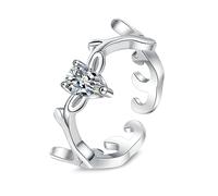 KnSam Anello da sposa in oro bianco 750, anello da sposa in vero oro, anello per partner, anello con cervo, goccia d'acqua con laboratorio, anello solitario 18 K, argento, misura 47-65, Oro bianco 14