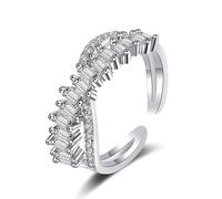 KnSam Anello da sposa in oro bianco 750, anello dell'amicizia, anello dell'infinito con laboratorio, diamante taglio rettangolare, anello 18 K, argento, misura 47-65, Oro bianco 9 carati (375