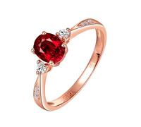 KnSam Anello da sposa in vero oro rosa 18 carati, da laboratorio, stile classico, taglio ovale, rosso, moissanite 18 carati, oro rosa, misura 49-70, Oro rosa 18 carati (750), Moissanite Laboratorio