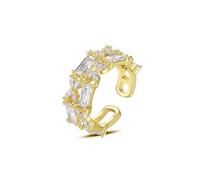 KnSam Anello dell'amicizia con moissanite, in oro giallo 18 carati, taglio rettangolare, in oro giallo 750, 18 carati, 18 carati, in vero oro, 61 (19,4)