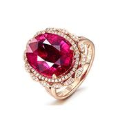KnSam Anello di fidanzamento in oro 18 K, per donna, ovale, con rubellite a 4 denti, con rubino oro rosa, Rubino